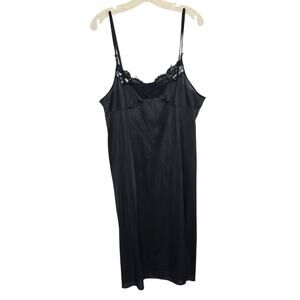 Vintage Vassarette Babydoll Slip Black Lace Satin Old Hollywood Vamp Women 42